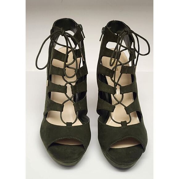 Bar III Women's Faux Suede Nelly Green Lace Up Platform Bootie Sandal Shoe 11M - Picture 9 of 15
